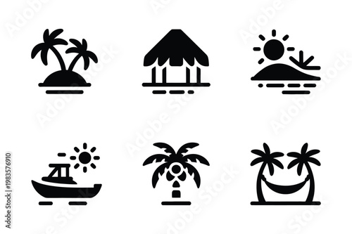 Photography Tropical island and beach vacation icons with tropical vacation collection