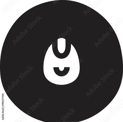 Circle with inner bib shape and abstract pattern.