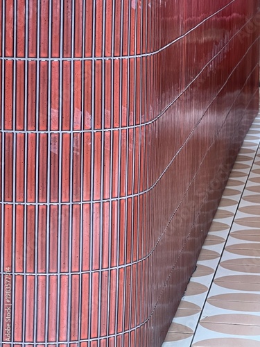 A curved counter with tile