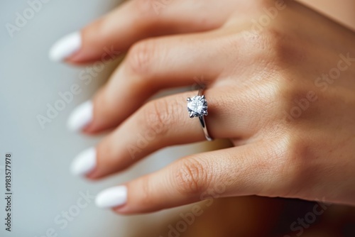Womans Hand With a Diamond Ring on a Light Background During a Special Moment