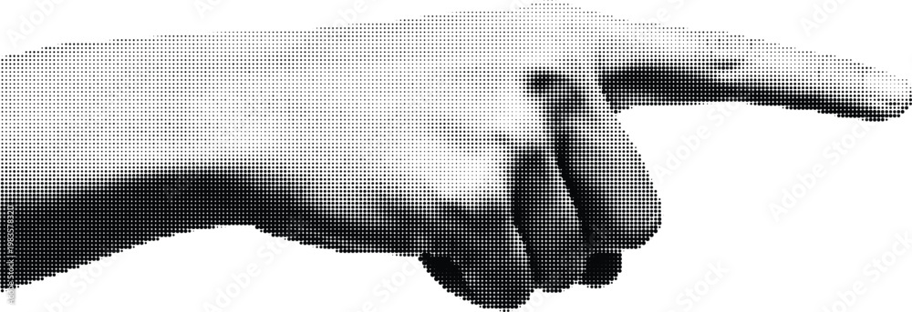 Φωτογραφία Retro halftone human hand pointing right with index finger isolated on transparent background vector illustration style for vintage graphic design projects