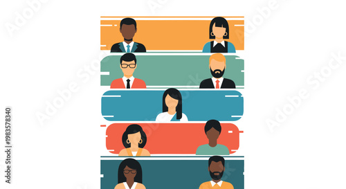 Diverse people icons, colorful business team avatars, flat style, vector graphics, office coworkers
