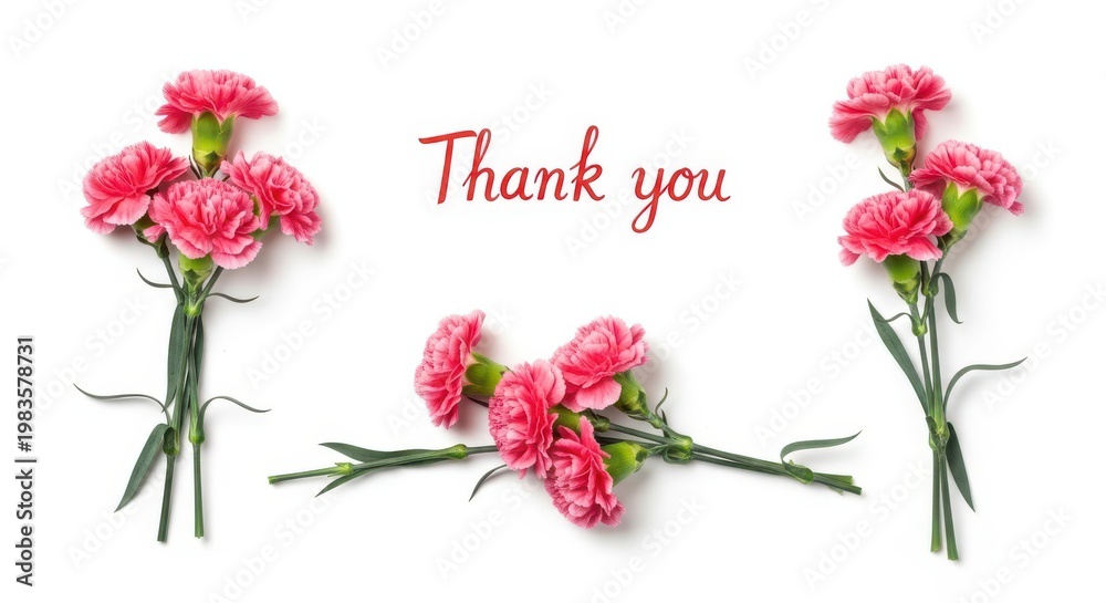 Fototapeta premium Elegant pink carnations arranged with a heartfelt thank you message
