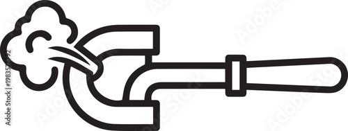 Professional Conduit Bender with Bent Pipe and Dynamic Dust Cloud Vector Icon for Mechanical Engineering, HVAC Plumbing Design, Construction Blueprint Symbols, Industrial Training Manuals