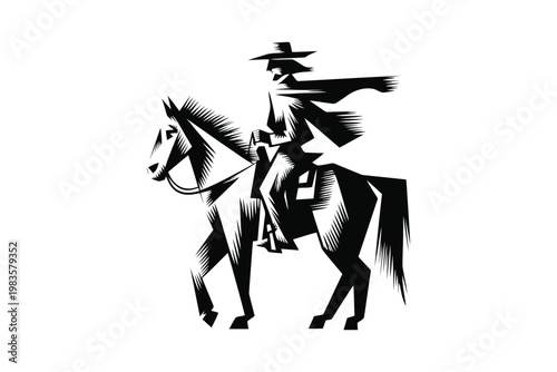Black and white of a cowboy riding a horse western