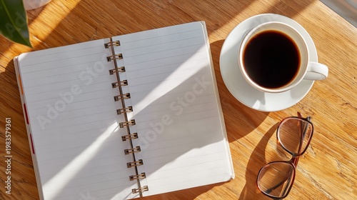 Enjoying Coffee and Writing in a Notebook on a Wooden Table in Bright Light