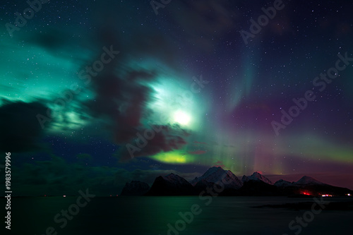 Northern Lights on sky In Lofoten islands