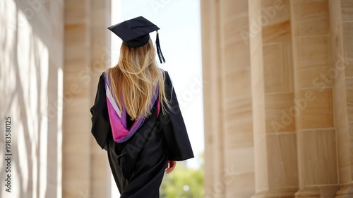 Graduate Walks Under Beams of Light Towards Future After Graduation Ceremony ...