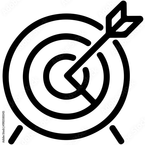 Archery target with arrow hitting the bullseye accurately