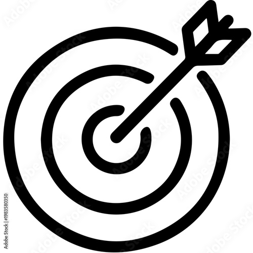 A black and white illustration of an arrow hitting a target with concentric circles