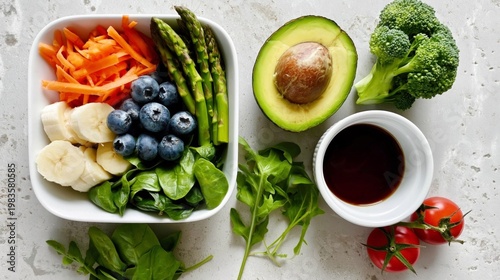 Healthy Meal With Grilled Chicken, Vegetables, and Fruits on a Table