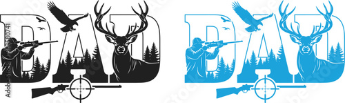 Celebrating fathers day majestic deer and bird silhouette design for dad hunting nature theme