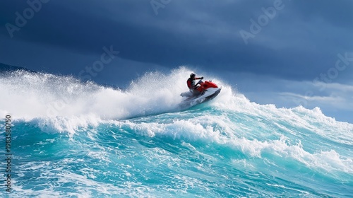 Man Rides Jet Ski on Lake During Sunny Day With Water Splashes