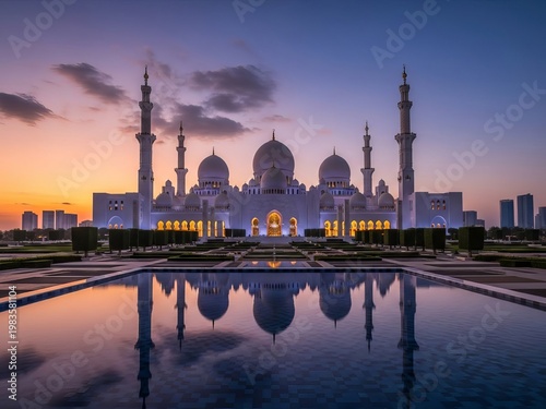 Sheikh zayed grand mosque at sunset