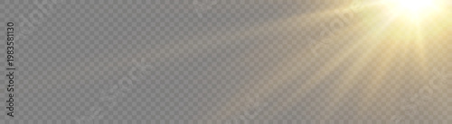 Sun light rays burst isolated transparent background PNG, shining sunlight flare glow effect, bright starburst, gleaming sparkle, magic starlight beam, abstract golden sun flash lens flare