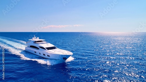 Motorboat Sails Across Sunny Blue Ocean During Bright Day