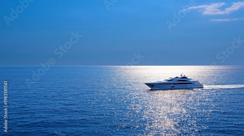 Luxury Yacht Gliding Over Calm Ocean Waters on a Clear Day