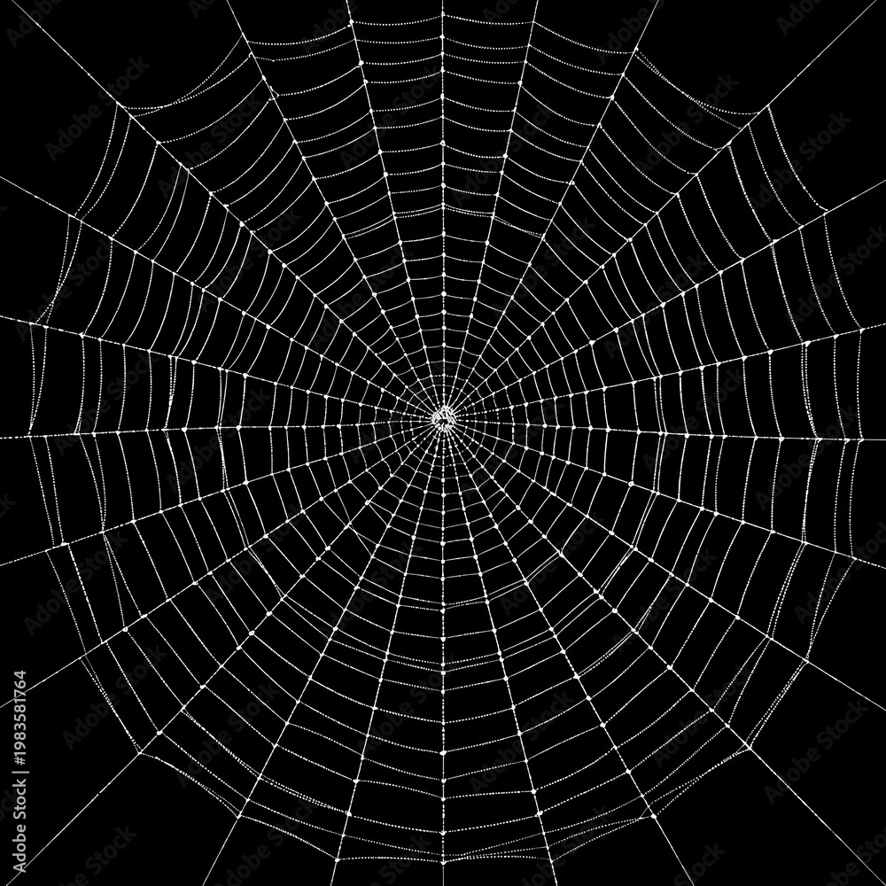 Obraz premium Ultra-Detailed Symmetrical Spider Web Macro on Black Background