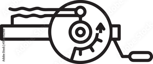 Professional Flat Black & White Vector Icon Depicting a Thread Tension Regulator Mechanism on a Textile Loom for Weaving Industry Manuals, Technical Documentation, Textile Engineering