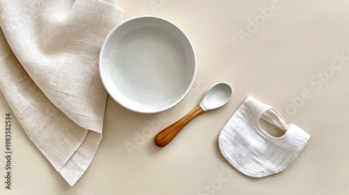 Simple Bowl and Spoon on a Green Plate With a Light Background