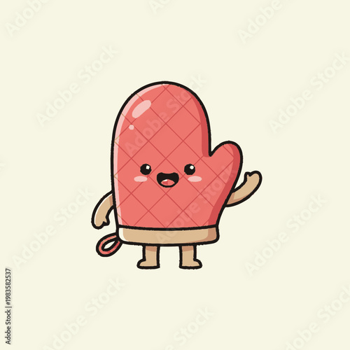 Cute cartoon oven glove character standing.