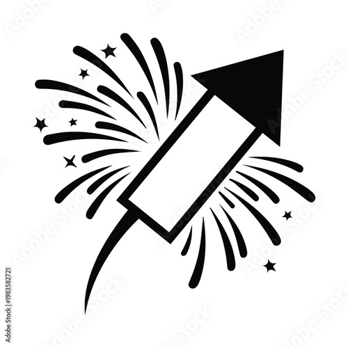 Firework rocket launching with sparkling trails and star elements for festive celebrations