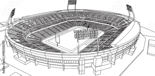 Architectural sketch of a baseball stadium a detailed line drawing of a sports venue