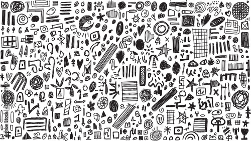 Intricate black and white doodle art a chaotic collection of abstract shapes and lines