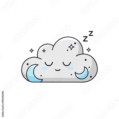 Sleeping Cloud Cartoon Character Smiling.