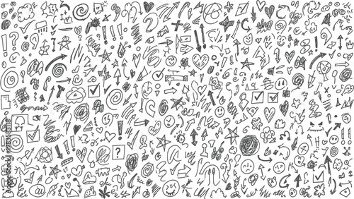 Intricate black and white doodle art a dense collection of whimsical and abstract line drawings