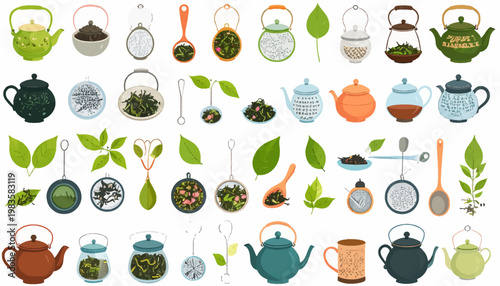 Tea teapots and tea accessories collection.