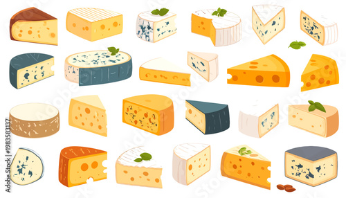 Variety of Cheese Types Displayed.