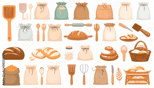 Baking Ingredients and Utensils Flat Icons.