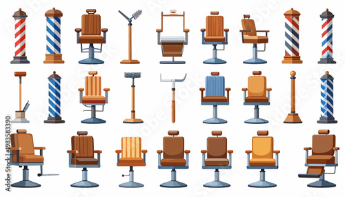 Barber chairs and poles collection.