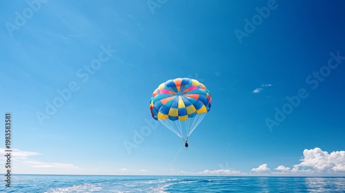 Parasailing Activity Over Water With Colorful Parachute Under Clear Sky in Su...