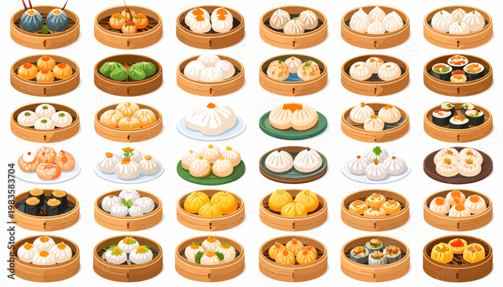 Obraz premium Variety of dim sum dishes served.