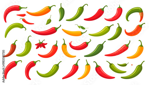 Variety of colorful chili peppers.