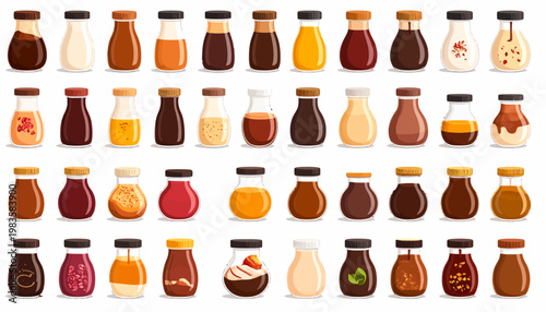 Variety of Sauce Bottles Displayed.