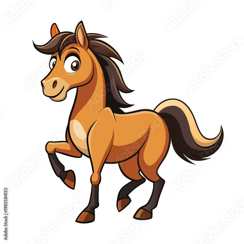 Cartoon horse, brown horse, animated equine, running horse, vector illustration