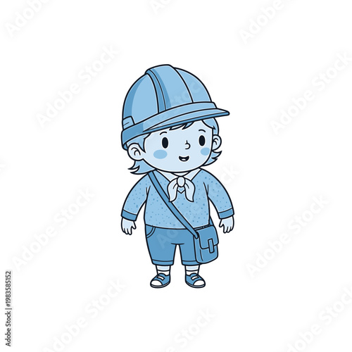 Cartoon Boy Scout Character with Hard Hat and Messenger Bag
