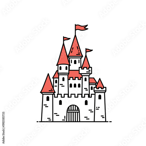 Medieval Fantasy Castle Icon Line Art Vector Graphic