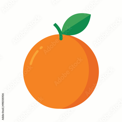 Orange icon, fruit illustration, vector citrus, green leaf