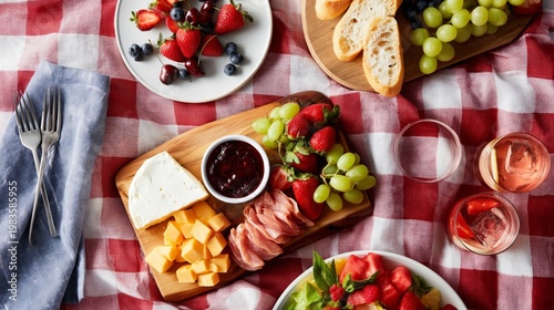 Table With Food and Drinks at Picnic in Park on Summer Day