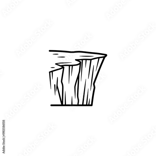 Minimalist black and white cliff edge line art illustration