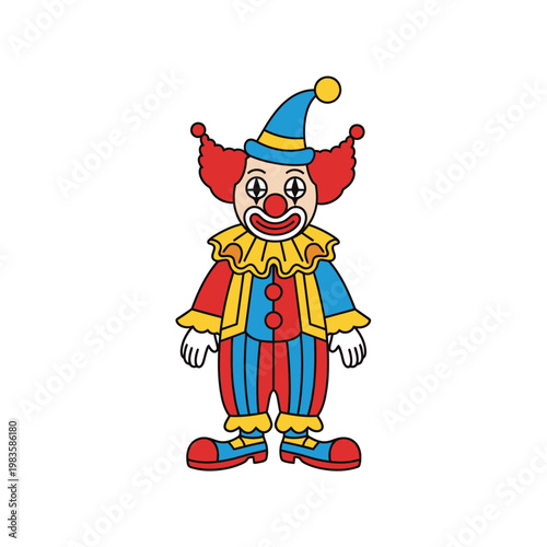 Colorful Cartoon Circus Clown Illustration on White Background
