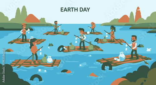 People cleaning up plastic pollution on Earth Day.