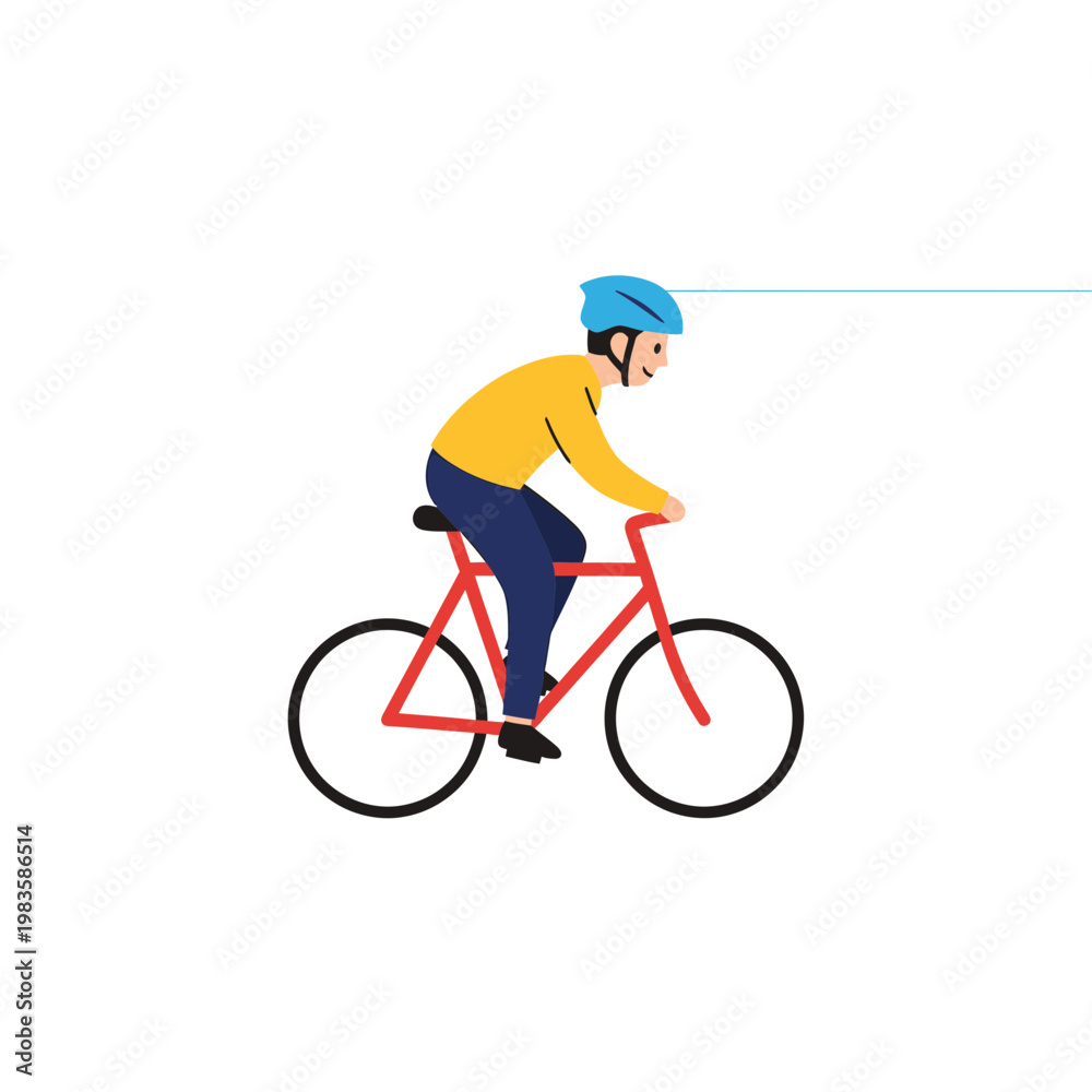 Fototapeta premium Man Riding Red Bicycle Flat Vector Illustration