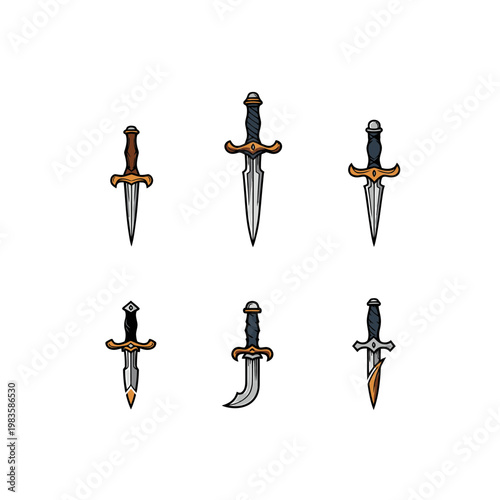 Fantasy Dagger and Knife Icon Set Vector Illustration