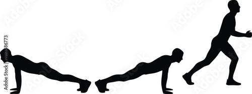 Burpee Exercise Sequence Silhouettes for Fitness Workout Guides Training Tutorials and Gym Infographics
