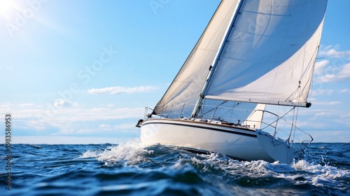 Sailing on Clear Waters With Sunlight Reflecting off the Waves Near the Horiz...